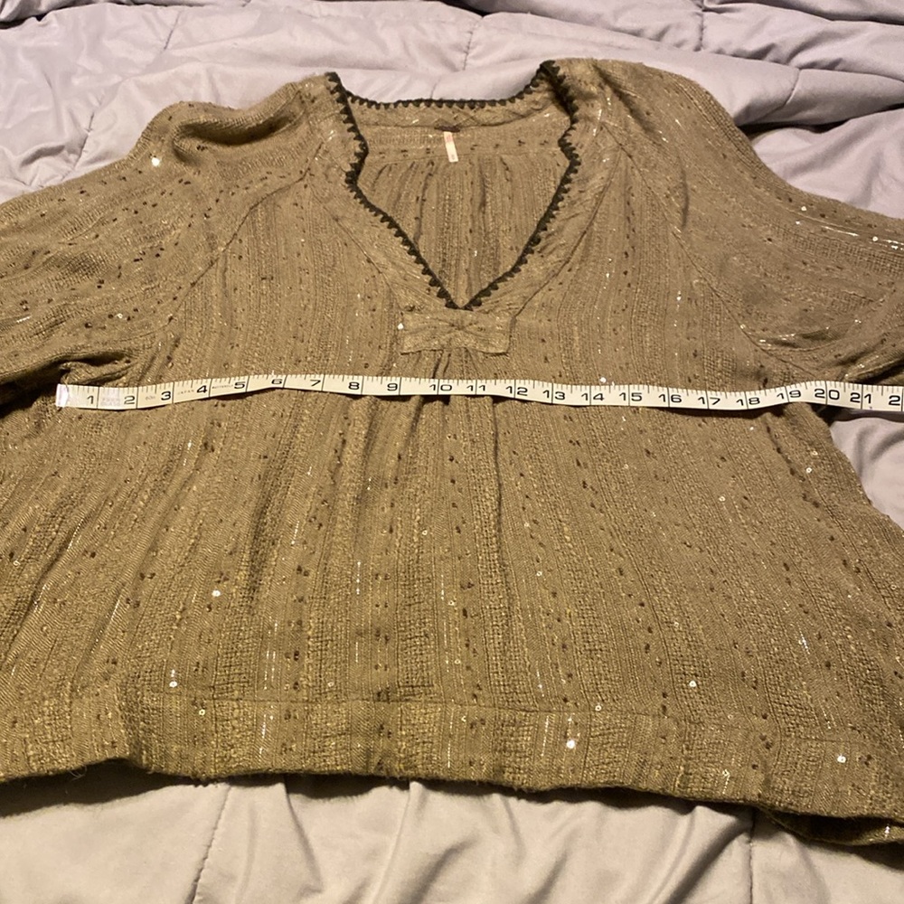 Free People Olive Green Boho Knit Blouse - Picture 11 of 12